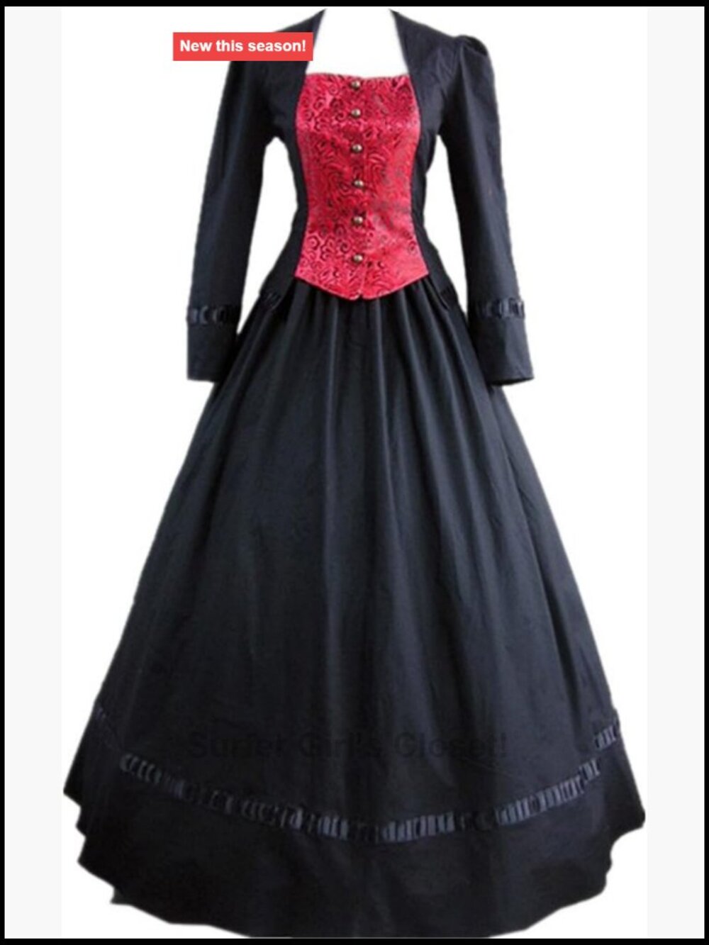 Gothic Victorian Ball Gown Renaissance Steampunk Vampire Costume, Cotton